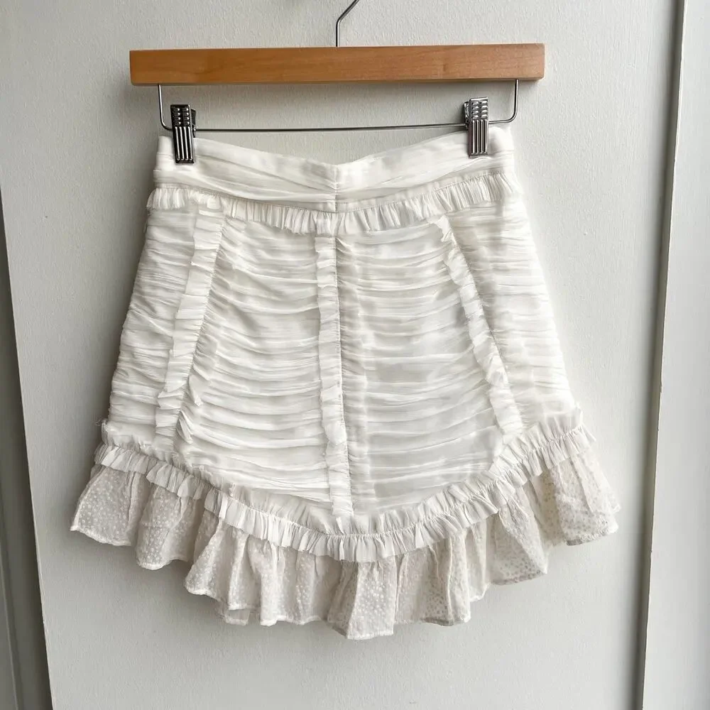 NWT!! ASOS White Ruffle Ruched Mini Skirt-Semi Sheer - Picture 9 of 9